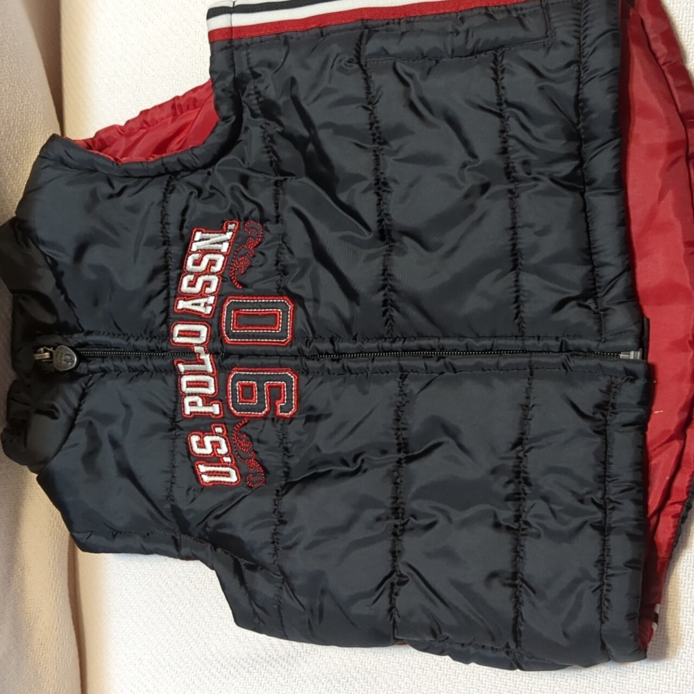 US Polo Assn Kids Navy Blue Red‎ Puffer Vest Quilted Full Zip Size 24M 655
